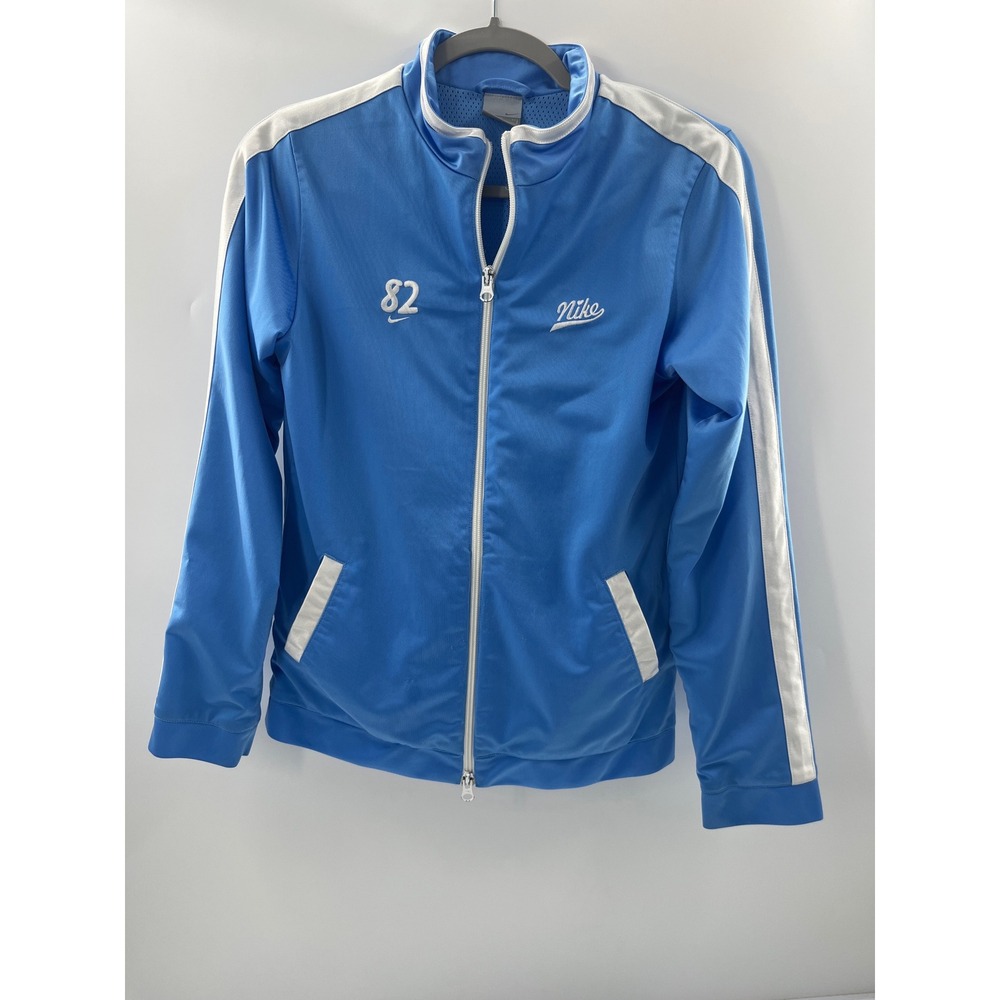 Nike Girls Blue Track Jacket White Stripe Full Zip 82 Logo XL 16